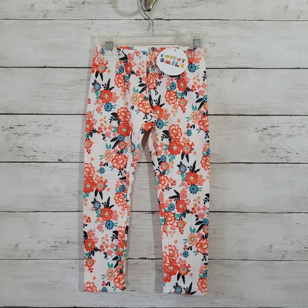 BNWT DOT‎ DOT SMILE Baby Girl White Orange Floral Buttery Soft Leggings Size 2T